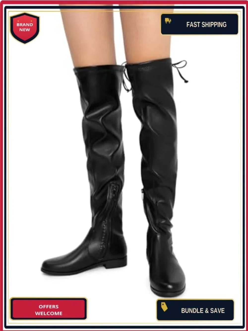 Women's Over the Knee Boots Faux Leather Block Heel Side Zipper